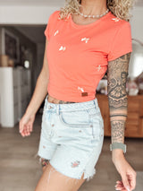 SUE|SHIRT|Schleife|coral