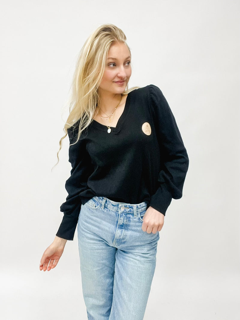 LOU| BLUSENSHIRT | POINTELLE STRICK| BLACK