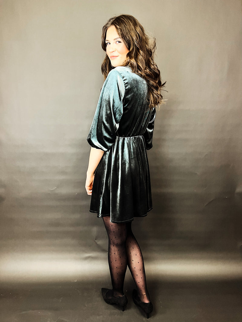 KYLA| Kleid | Velour Bottlegreen